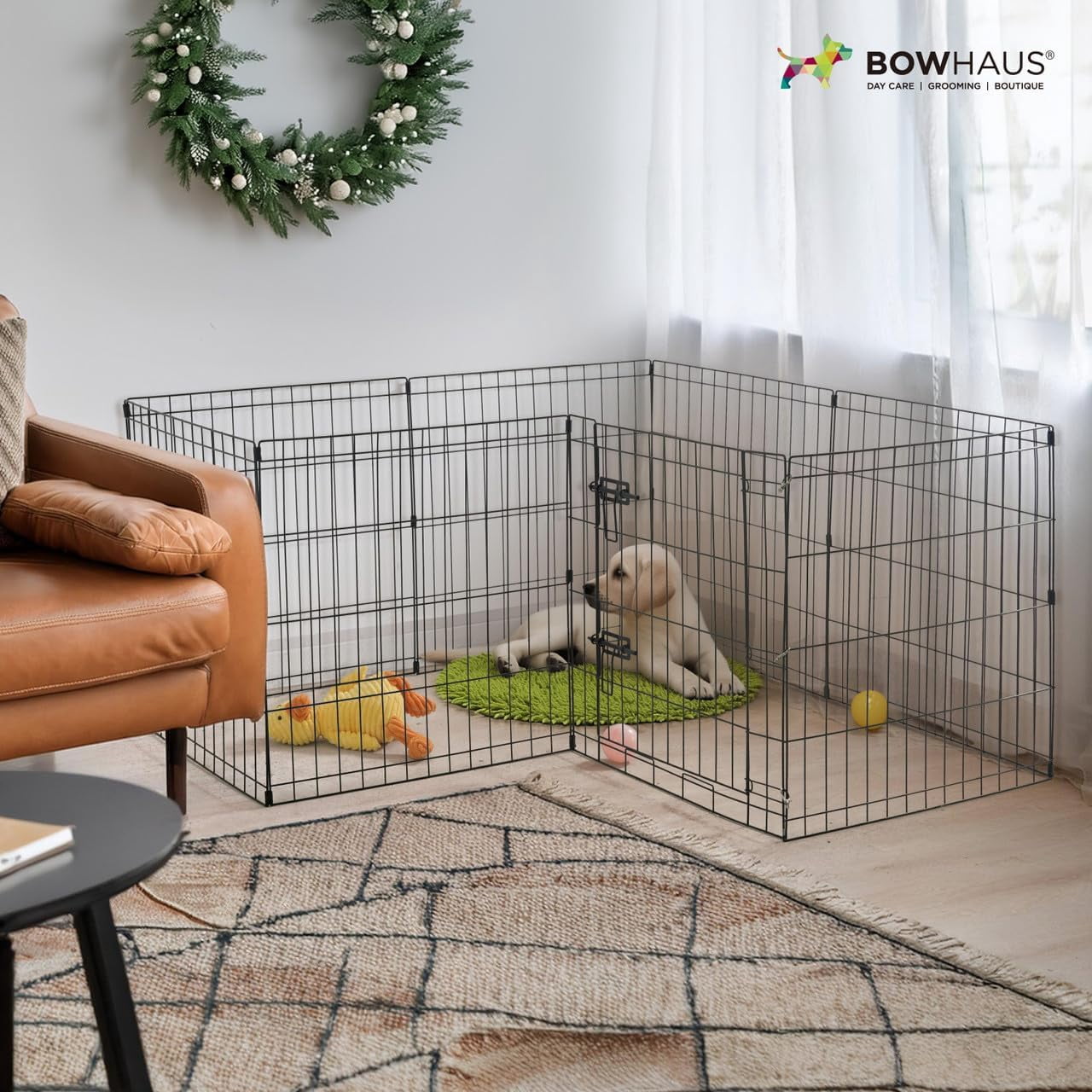 CAPHAUS 36 Inch Height Large Bold Metal Foldable Heavy-Duty Pet Playpen with Door, 8 Panels Included, Indoor/ Outdoor Portable Kennel for Dogs/ Animals, Exercise Fence Cage for Yard, RV, Camping