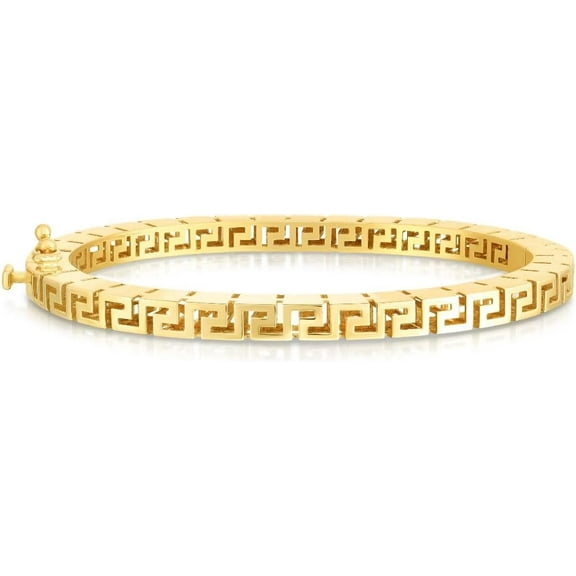 Floreo 14k Yellow Gold 4.8mm Solid Shiny High Polish Greek Key Bangle Bracelet 7 Inch