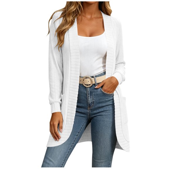 BUIGTTKLOP Cardigan Sweaters for Women Long Sleeve Open Front Cardigans Ribbed Knit Lightweight Soft Cardigan Sweater