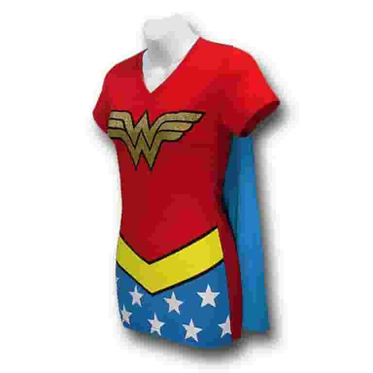 Womens Super Woman Glittery Red Cape T-Shirt For Ladies/Women Womens Super Woman Glittery Red Cape T-Shirt For Ladies/Women
