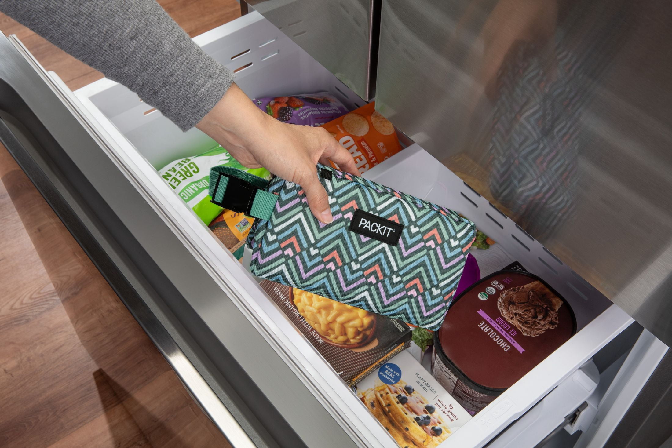 PackIt Freezable Snack Box with Diamond Chevron Pattern, EcoFreeze Technology