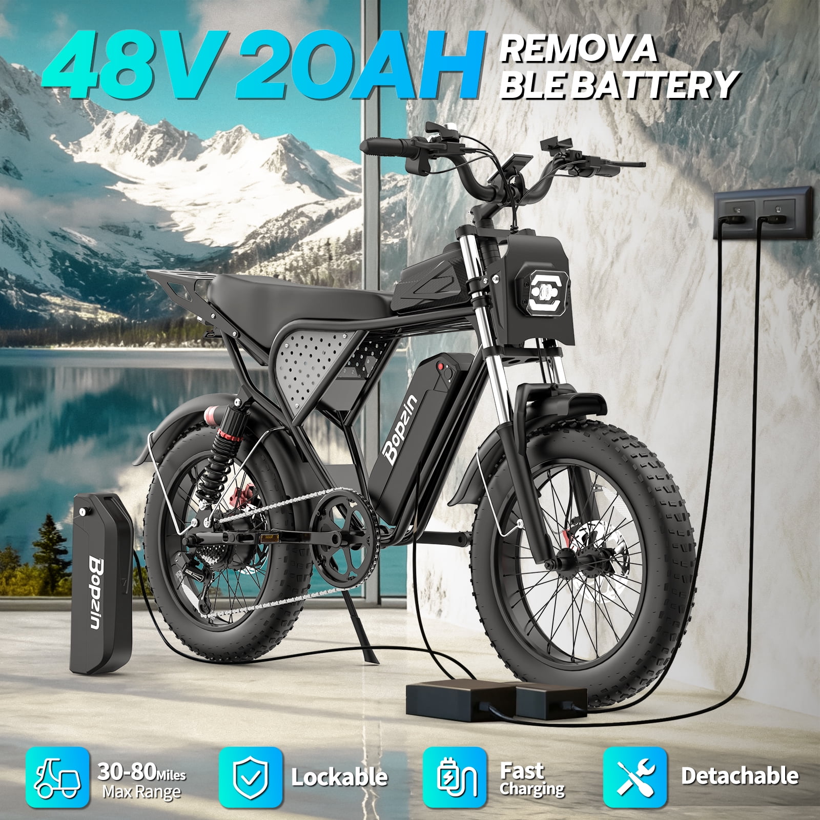 YVY Peak 1500W Electric Bike for Adults, 28mph 48V 20Ah Max 80Miles Electric Bicycle,20" Fat Tire Mountain Bike UL2849