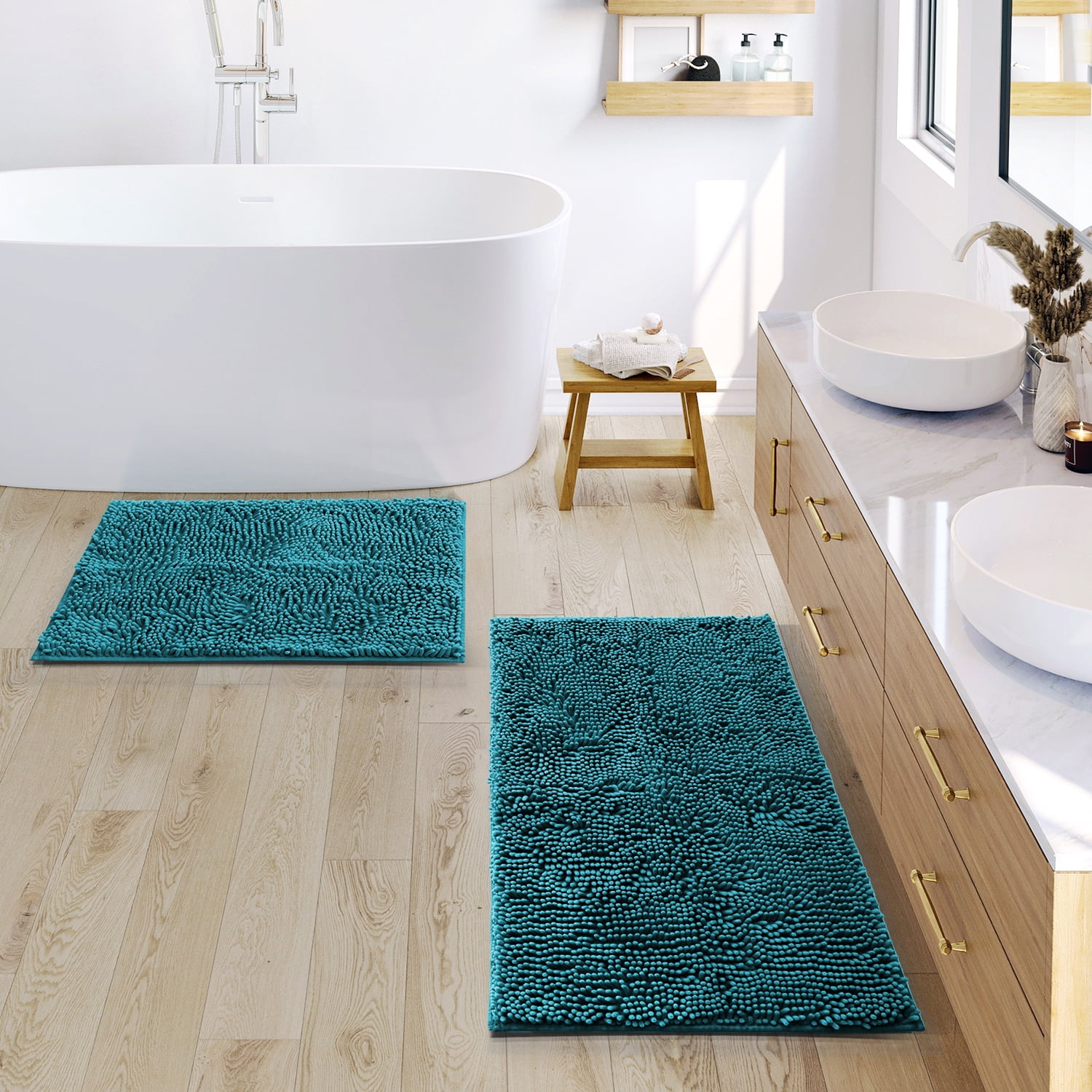 Nestl Bathroom Rugs, Machine Washable Bath Mats For bathroom Floor Rugs, Nonslip Backing Rubber Bath Rug, Teal