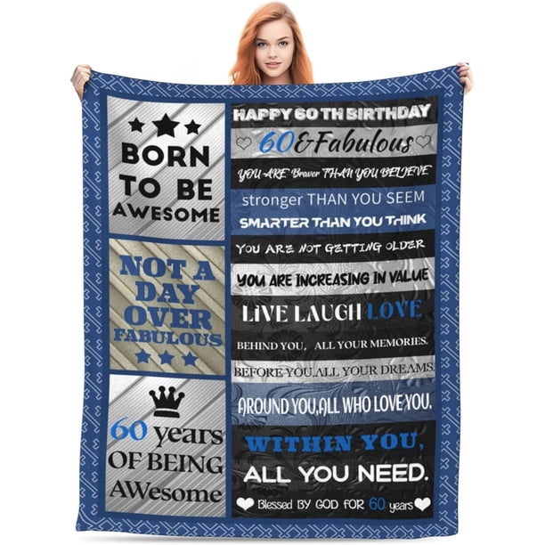 LHSHID 60th Birthday Gifts for Men Men's 60 Year Old Birthday Gift IdeasBlanket Gifts for Him Birthday Decorations for Dad Husband Boyfriend Friends 60"x80"