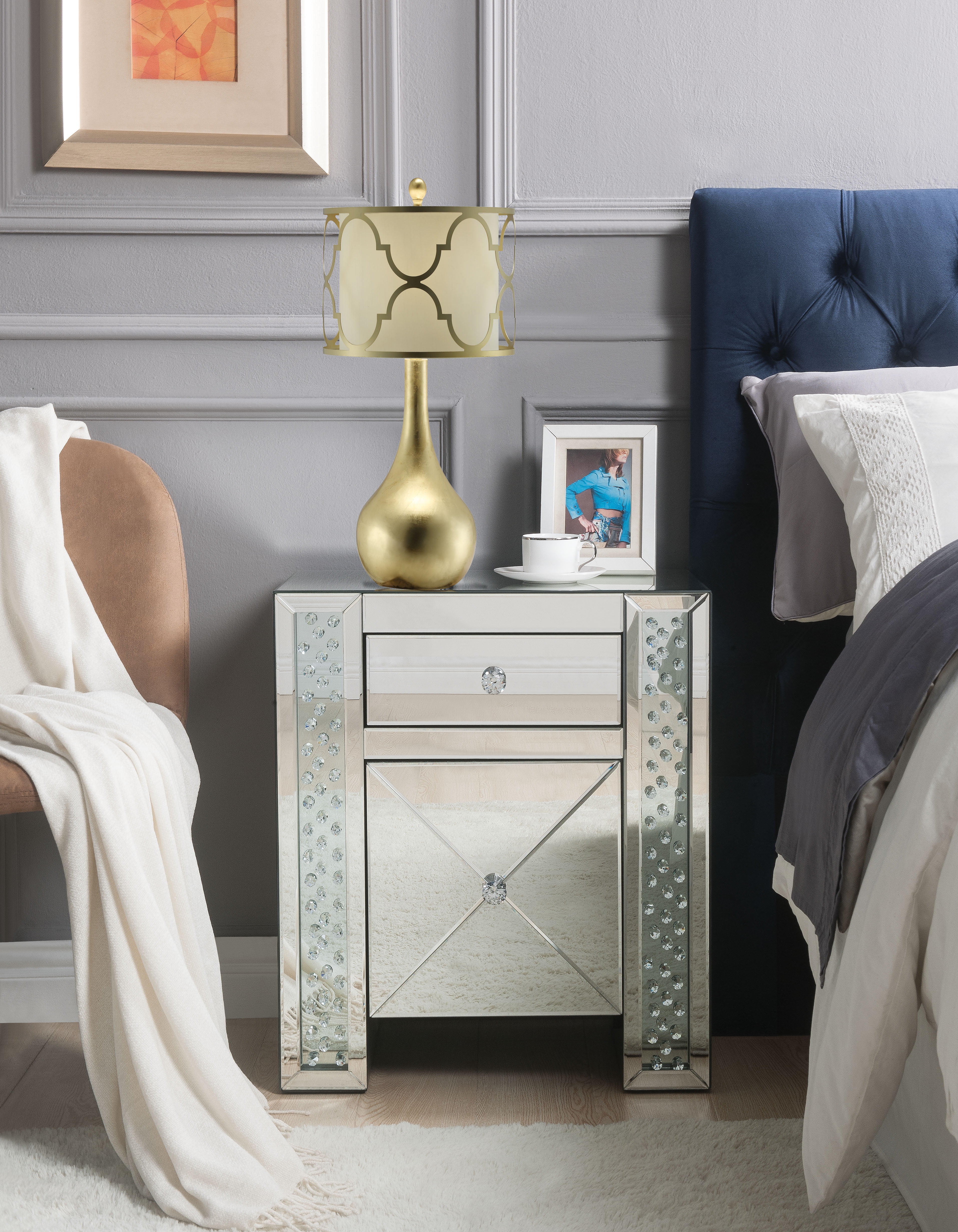 ACME Maisha Nightstand in Mirrored and Faux Crystals
