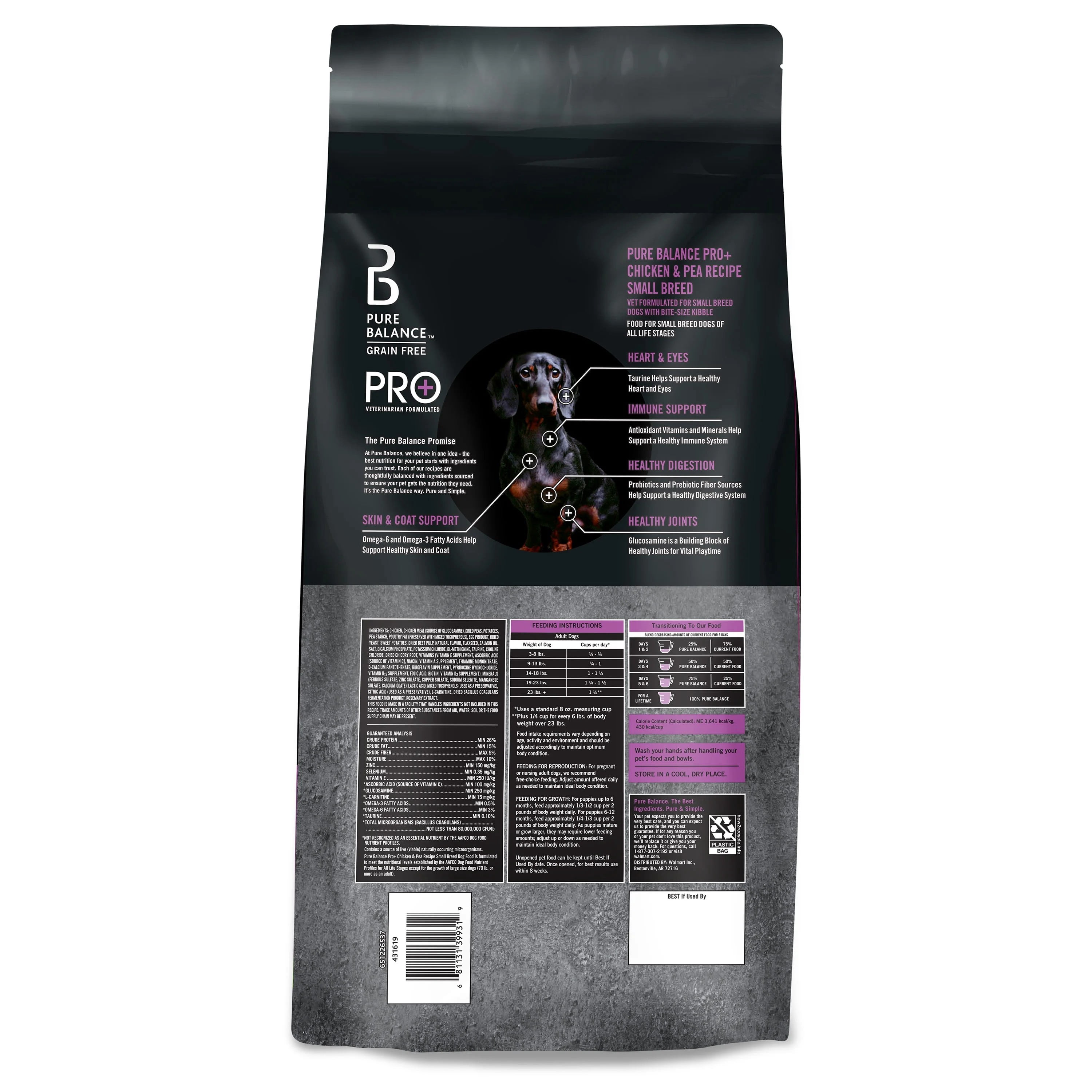 (3 pack) Pure Balance Pro+ Small Breed Chicken and Pea Recipe Dry Dog Food, 8 lb
