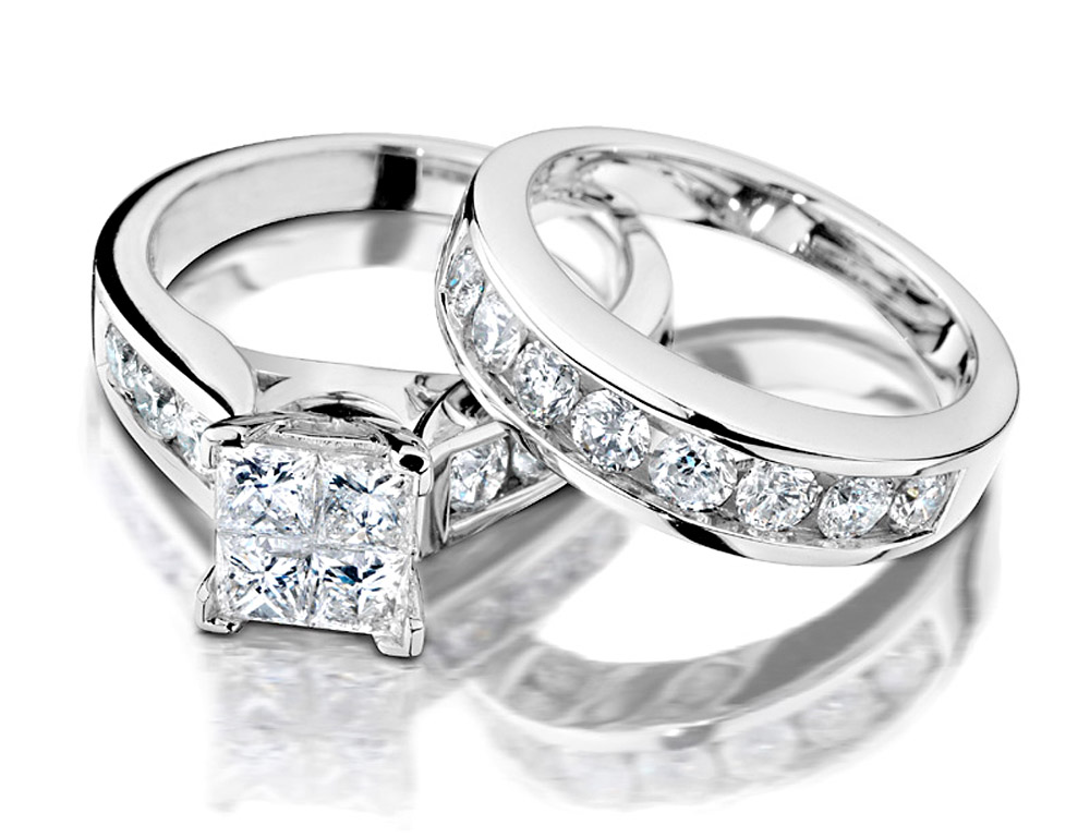 Princess Cut Diamond Engagement Ring and Wedding Band Set 25 Carat ...