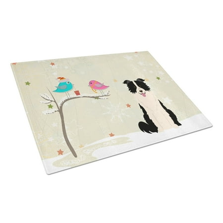 

Caroline s Treasures Christmas Presents between Friends Border Collie Black White Glass Cutting Board Large