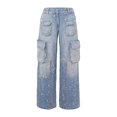 thumbnail image 1 of Niche Design Jeans Light Blue Workwear Women's Destroyed Design High Waist Loose Ripped Trousers, 1 of 4