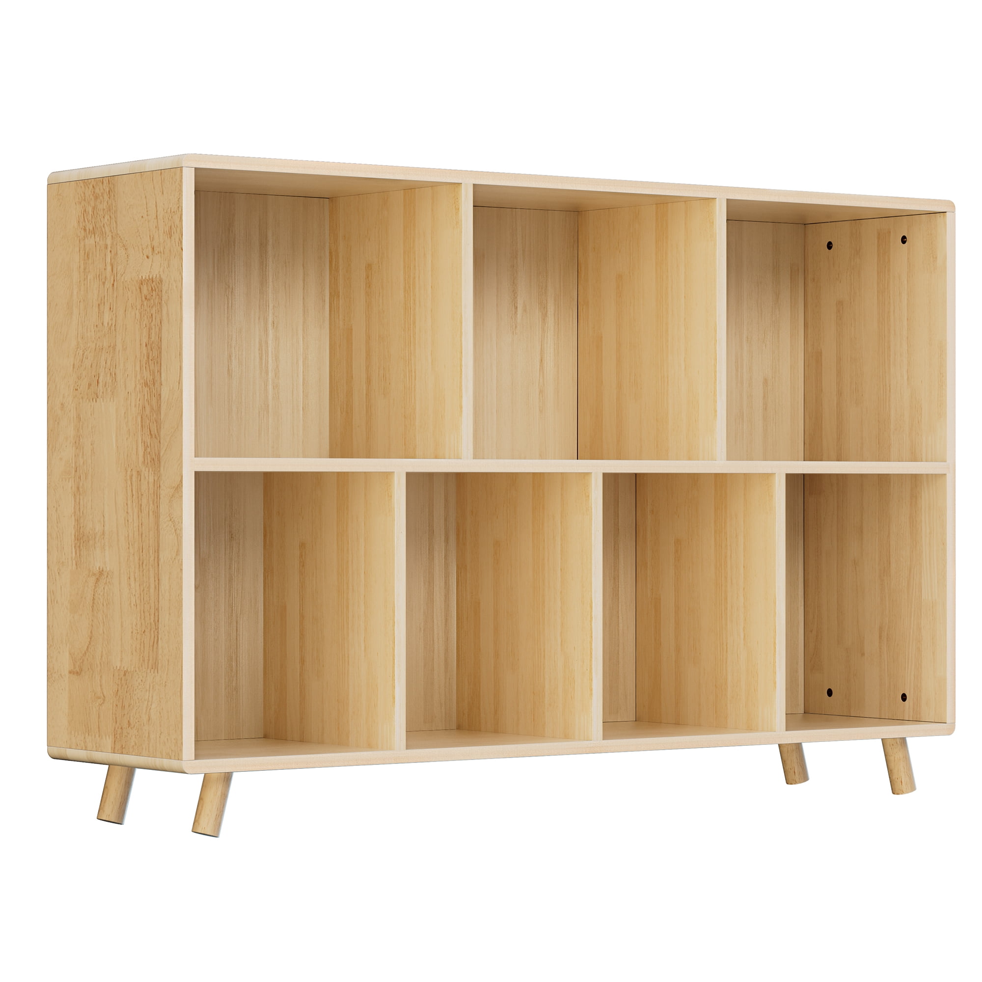 Wooden Bookshelf, 2-Tier Bookcase, 7 Cube Storage Organizer, Open Book Shelf with Legs for Home Office, Living Room, Study