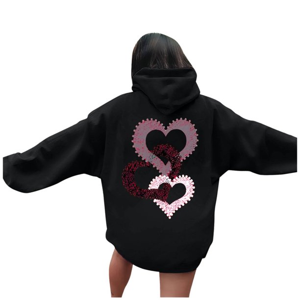 WILLBEST Sudadera Deportiva para Mujer, Estilo Casual, Ideal para El Día de San Valentín Sudadera con Capucha Estampada, Estilo Holgado Mediana