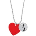 thumbnail image 1 of Delight Jewelry Acrylic 1" Red Heart Silvertone Script Initial Disc - J - Charm Necklace, 20"+3", 1 of 4