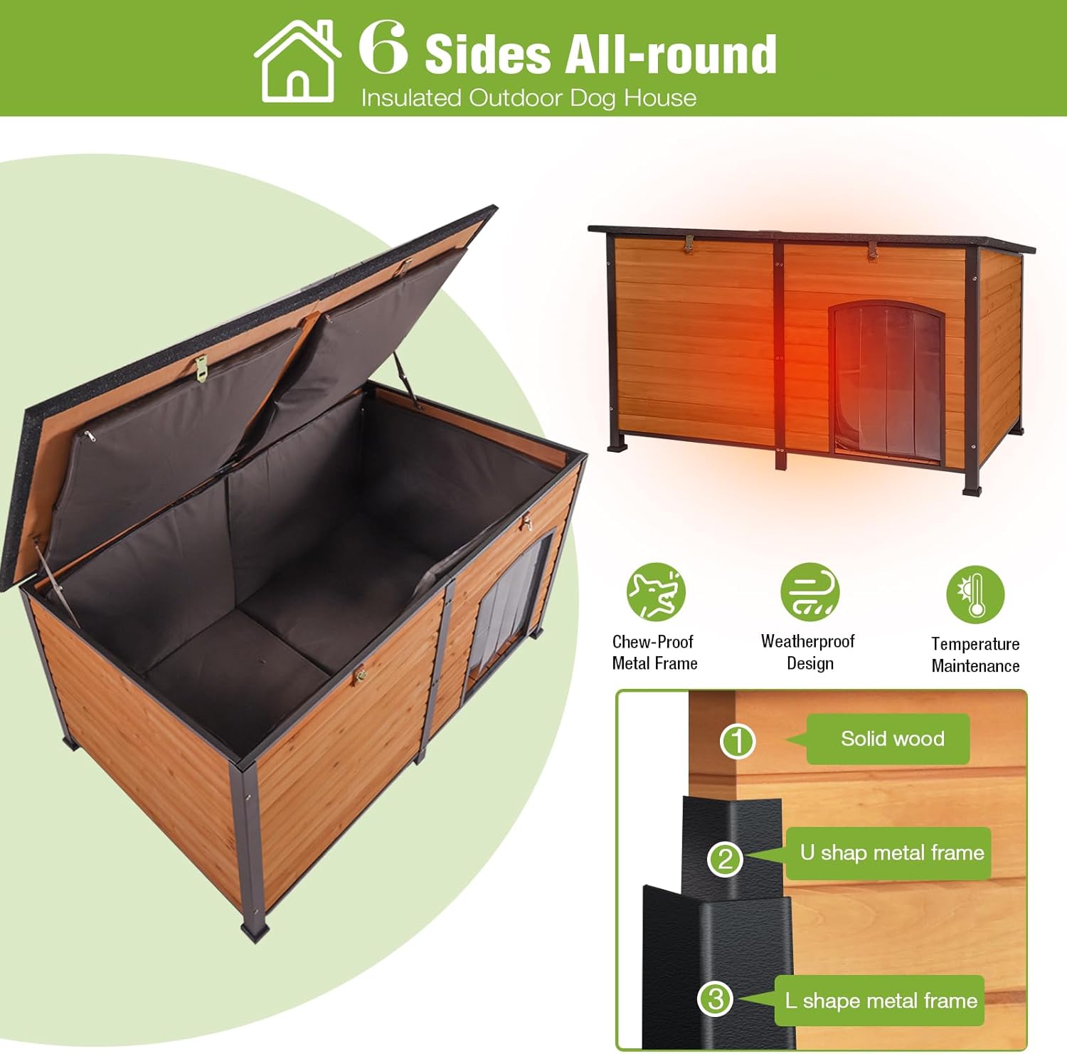 Aivituvin Large Outdoor Dog House Insulated Dog House for Outside Weatherproof Dog Shelter with Chew-Proof Full Metal Frame, Insulated All-Round Thermal Liner, Openable Roof (Winter-Ready)
