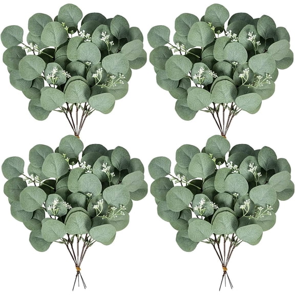 Topboutique 20 Pcs Dried Eucalyptus Leaves Stems Bulk 13.8" Tall Silver Dollar Artificial Eucalyptus Leaves Plant for Home Wedding Decor Faux Eucalyptus Plant Bride Bouquet Vase Floral (Grey Green)