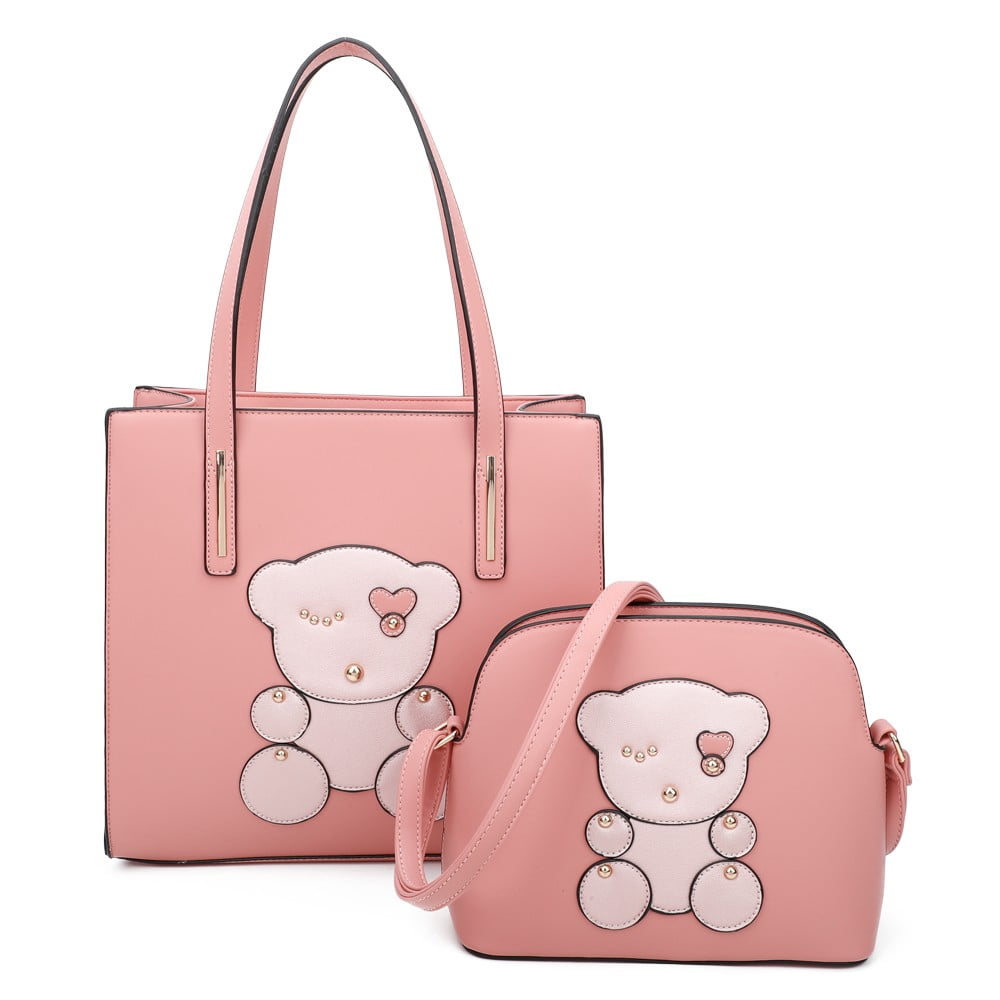 2In1 Cute Bear Patch Work Tote And Shoulder Bag Set , Pink - Walmart ...