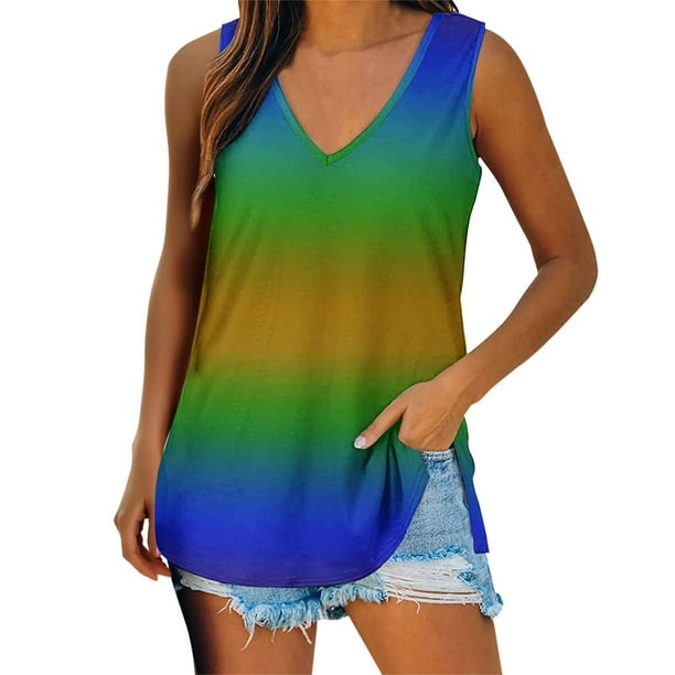 Camiseta Sin Mangas Para Mujer Tops Sin Mangas Blusa Casual Estampado Con Cuello en V de Moda Odeerbi ODB162563