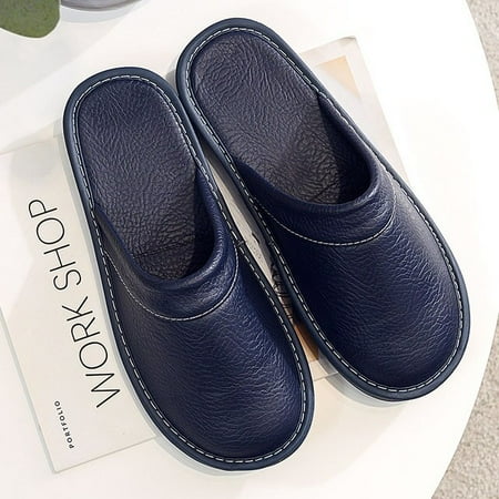 

CoCopeanut Black Home Leather Slippers Men s Indoor Flats Waterproof Autumn Lovers Shoes Classic House Couples Soft Leather Slippers