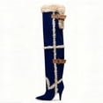 thumbnail image 2 of FSJ Women Thigh High Fur Boots Over-The-Knee Shearling Trim Buckle Straps Pointed Toe Cone Heel Winter Shoes Size 15 Blue, 2 of 3