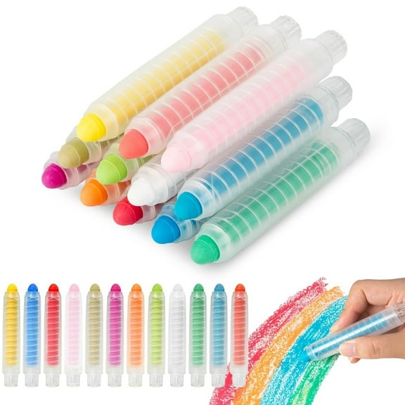 12 Pcs Dustless Chalk Sidewalk Chalk Set with Holder Non-toxic Colored Chalk Chalkboard Chalks Writing Chalks Drawing Chalks for Gift Party Favors,12 Colors