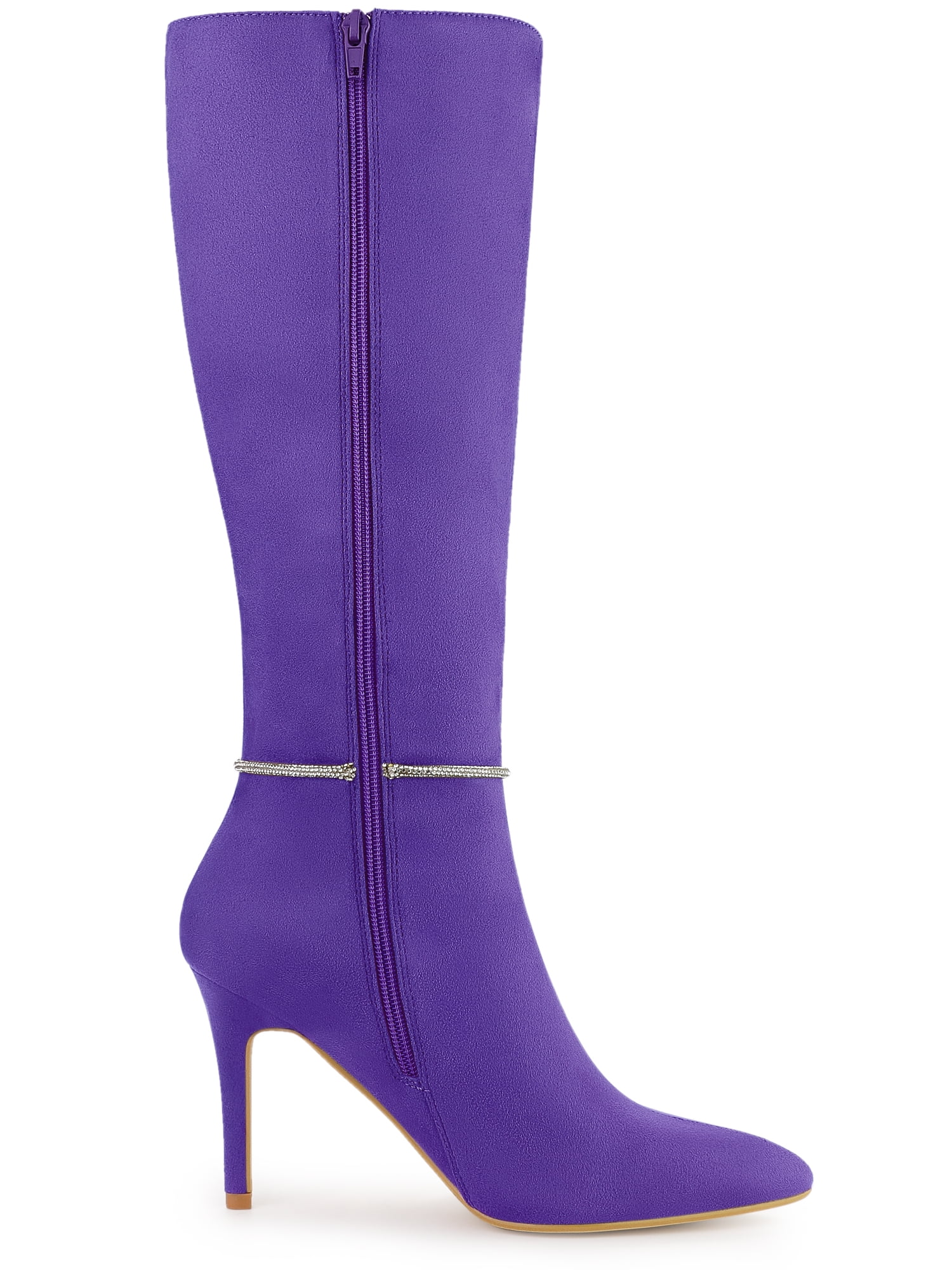 DARING DIVA Women's Rhinestone Chain Pointed Toe Stiletto Heels Boots Dark Purple 9