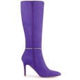 thumbnail image 3 of BLISSFUL STEP Women's Boots Rhinestone Knee High Boots Pointed Toe Stiletto Faux Suede Boots Dark Purple 9, 3 of 7