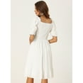 thumbnail image 3 of DARING DIVA Puff Short Sleeve Ruffle Smocked Blouse XS White, 3 of 6