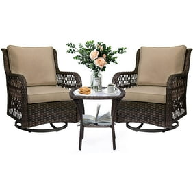 EliteZ 3 Piece Outdoor Wicker Swivel Rocker Patio Set, Patio Bistro