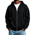 thumbnail image 2 of IAJDKMEK Zip Up Hoodie for Men - Solid Casual Winter Jacket with Soft Interior, Ribbed Cuffs, Great for School, Light Sports, and Everyday Casual Outfits,Black L, 2 of 4