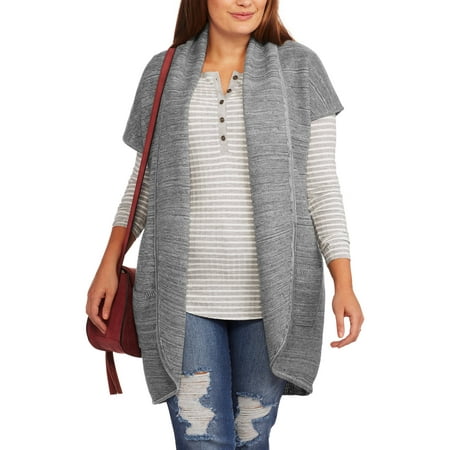 Women's Plus Size Shawl Collar Flyaway Sweater - Walmart.com