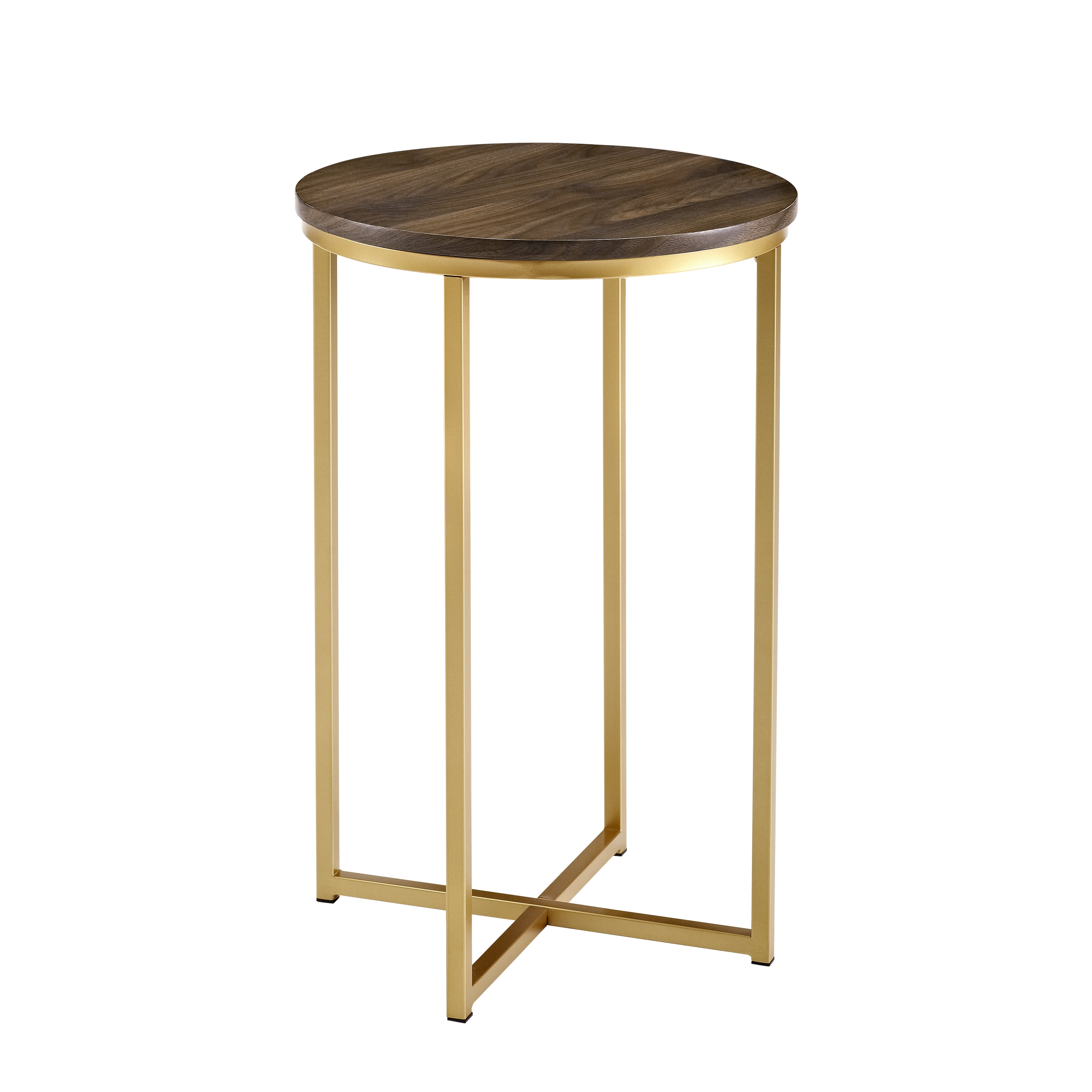 Ember Interiors Modern Glam Round End Table, Dark Walnut