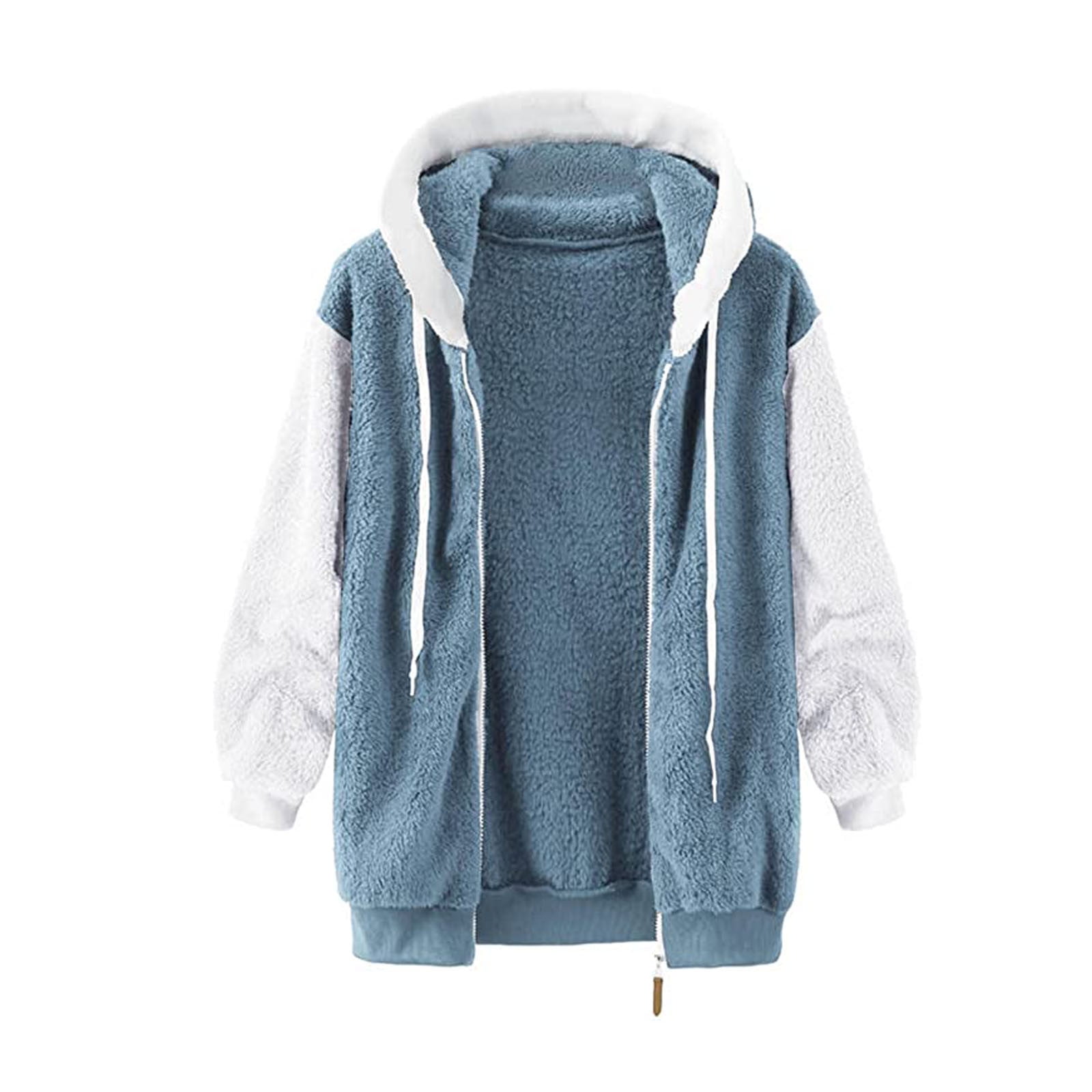MeetoTime Plus Size Hoodies for Women Fleece Fuzzy Winter Hooded Full Zip Up Color Block Casual Outerwear with Pockets