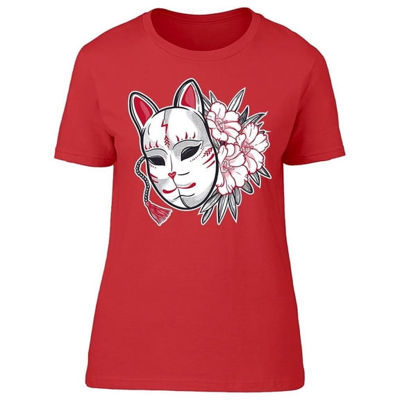 Japanese Mask Fox With Flowers T-Shirt Women -Image by Shutterstock, Female x-Large
