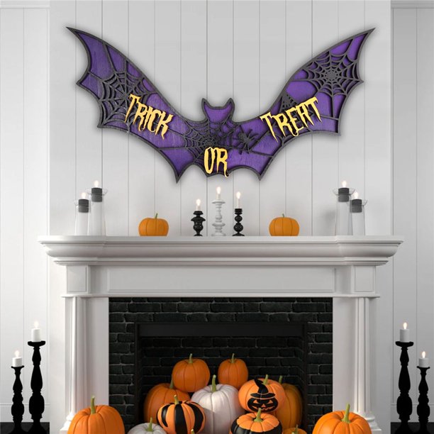2023 Adornos De Madera De Halloween Pared De Murciélago Púrpura Truco Colgante O TRERT Para Decoración Del Hogar Artesanías Solo Para Nuevo 2023