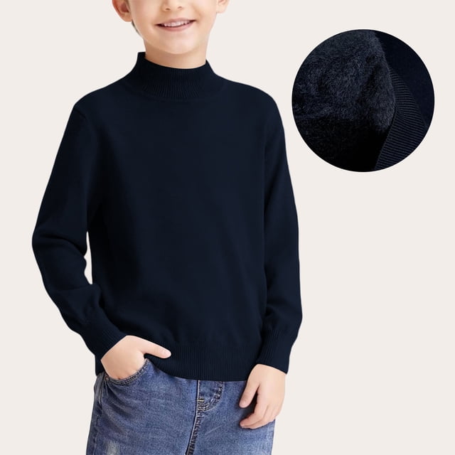 Suéter de cuello redondo para niños y niñas, cálido, de otoño e invierno, de punto con cuello semialto y forro polar, versátil, para niños.