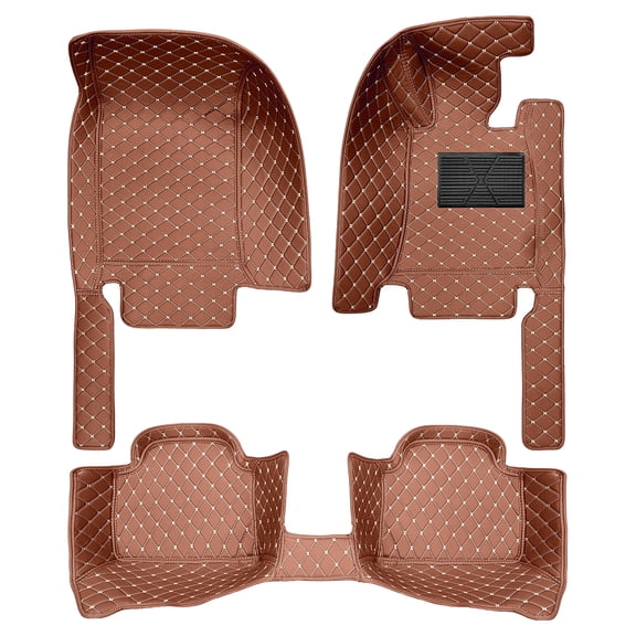 Tuqiang Car Floor Mats Carpet Compatible with BWM 7 Series 2004-2008 Luxury Leather Waterproof Non-Slip Full Coverage Floor Liner Full Set Brown
