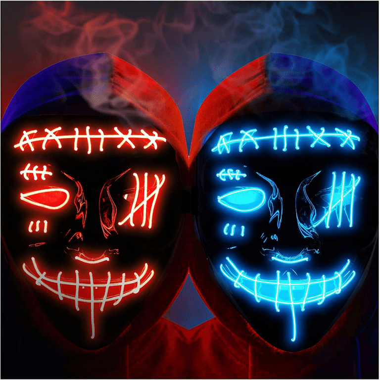 2PACK Halloween Scary Mask, LED Mask, LED Purge Mask, LED Light Up  Mask(Blue & Red)