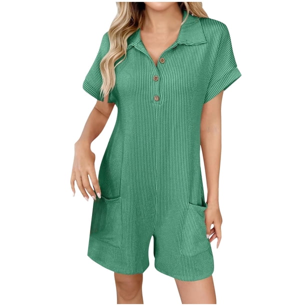 Sudaderas para Mujeres con Mangas Cuello Girado Abajo Manga Corta Botón Delantero, Bolsillos Sólidos Romper Corto