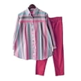 thumbnail image 5 of sunsanly 2 Pcs/Set Women Shirt Pants Set Striped Contrast Color Lapel Long Sleeve Single-breasted Blouse Wide Leg Loose Elastic Waist Trousers Set Lady Casual Daily Outfit, 5 of 8