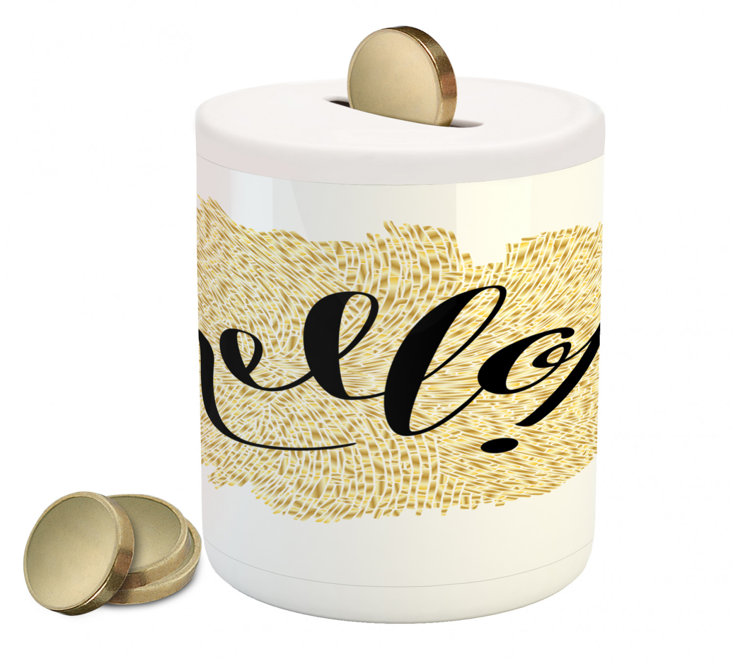 Coin Bank Lettering Hello Piggy Bank, Brush Pen Lettering in Mosaic Style Modern Design ...