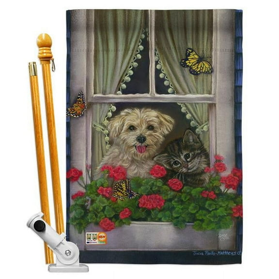Breeze Decor BD-PT-HS-110056-IP-BO-D-US12-AL 28 x 40 in. Faithfully Yours Nature Pets Impressions Decorative Vertical Double Sided House Flag Set & Pole Bracket Hardware