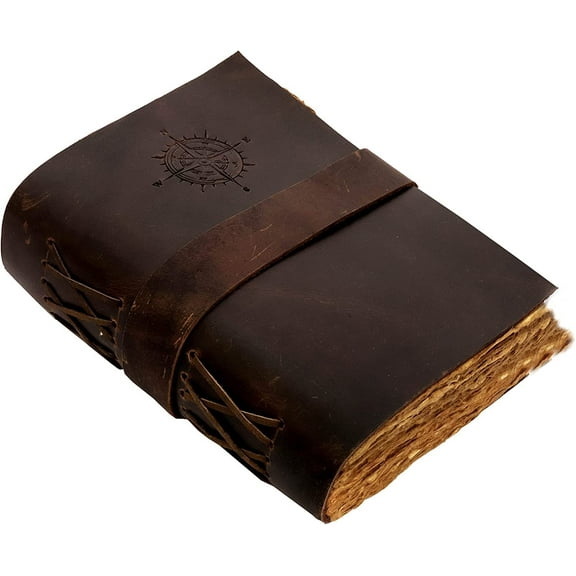 Cuero Bags Compass Vintage Leather Journal with Lock and Deckle Paper, 11" x 8" x 15", 240 pages