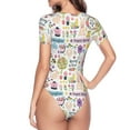 thumbnail image 4 of Haiem Spring Flowers Birds Women's Crew Neck Short Sleeve Bodysuit Tops Stretchy Slim Basic-Small, 4 of 9