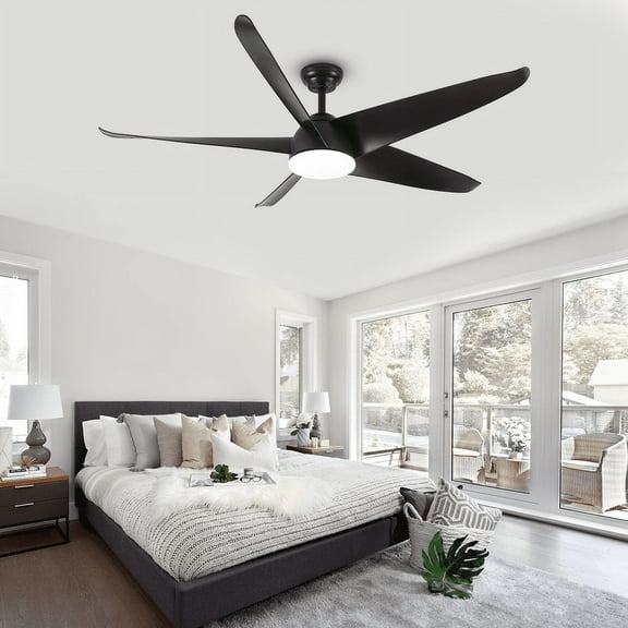 Doozoler 60" Black Outdoor Ceiling Fan for Patios Waterproof,Modern Quiet DC Fan with Light and Remote