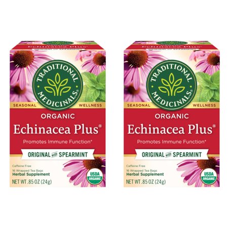 Organic Echinacea Plus with Spearmint Tea, Promotes Immune Function, (Pack of 2) - 32 Tea Bags Total