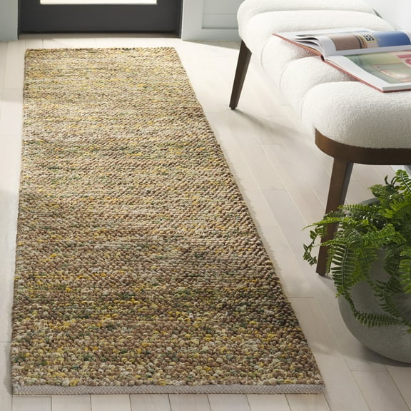 SAFAVIEH Bohemian Martha Solid Runner Rug, Natural/Green, 2'3" x 8'