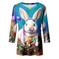 thumbnail image 4 of MuXiKeJi Clothes Womens Easter Shirts Happy Easter Cartoon Bunny 3/4 Sleeve T-Shirt Tops Round Neck Casual Blouse Going Out Summer Outfits, 4 of 4