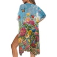 thumbnail image 5 of HELLHERO Casual Bikini Coverups for Beach Polyester Half Sleeve Bathing Suit Cover Up Colorful Floral Pattern, 5 of 6