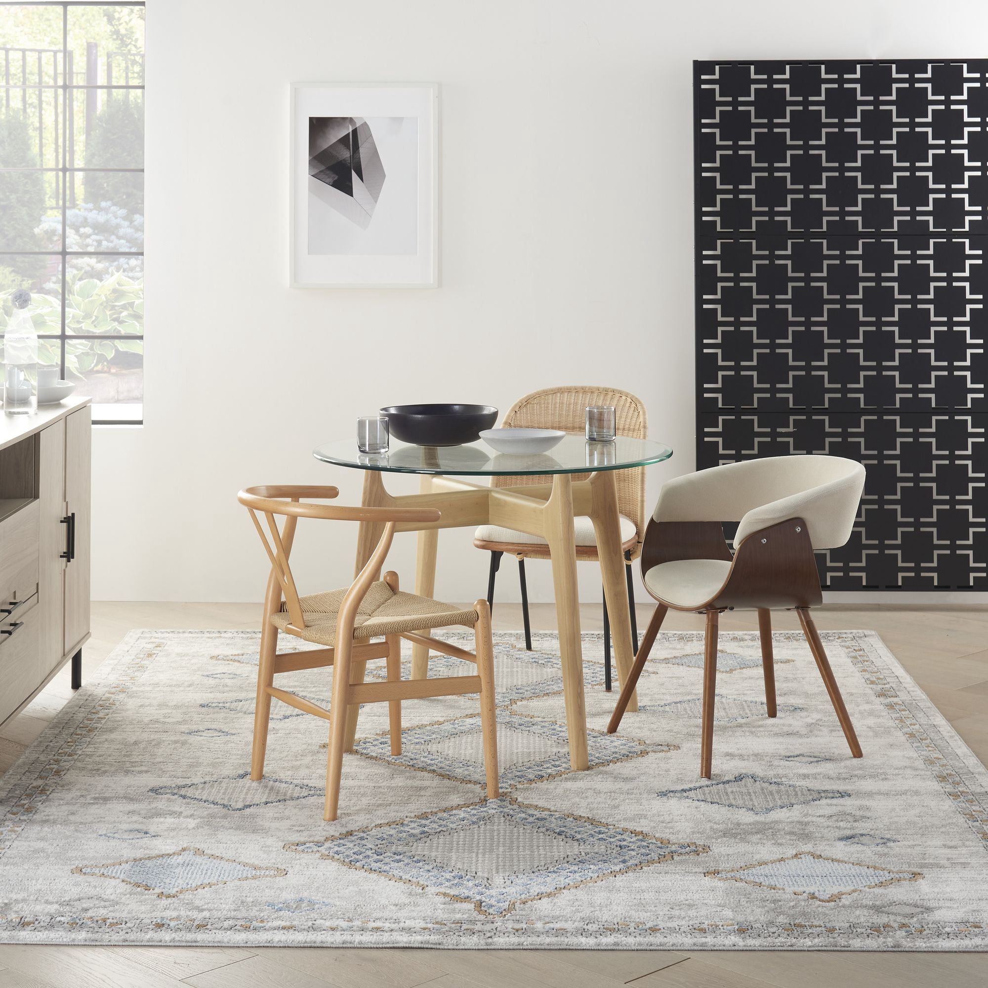 Nourison Concerto Contemporary Geometric Indoor Area Rug Ivory/Grey/Blue 6'7" x 9'6"