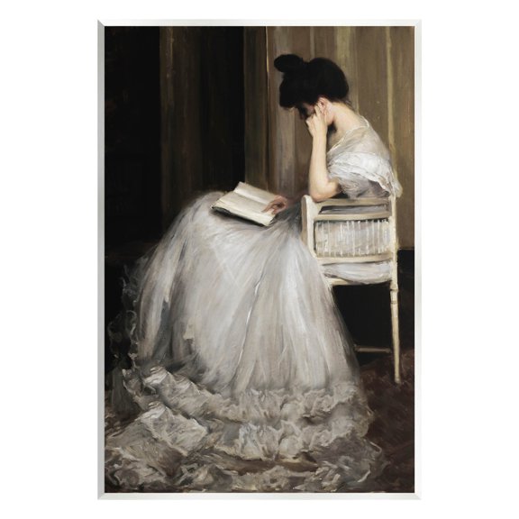 Woman in Gown Reading Portrait Typography Painting Unframed Art Print Wall Art