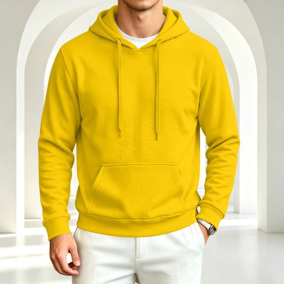 Resicozy Hoodies for Men Long Sleeve Solid Color Hooded Sweatshirts Casual Fall Spring Track Jackets with Pocket Yellow 3XL